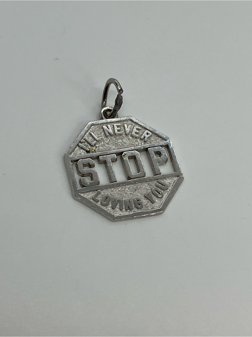 Vtg 925 Sterling Silver “I’ll Never Stop Loving You” Stop Sign Charm / Pendant